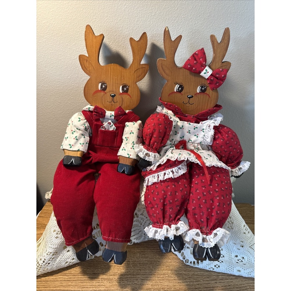 Vintage Christmas Reindeer Shelf Sitters 1980s Holiday Decor